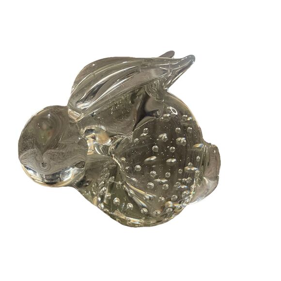 Vintage Clear Art Glass Bunny Rabbit Paperweight 3" Controlled Bubbles - Picture 3 of 10